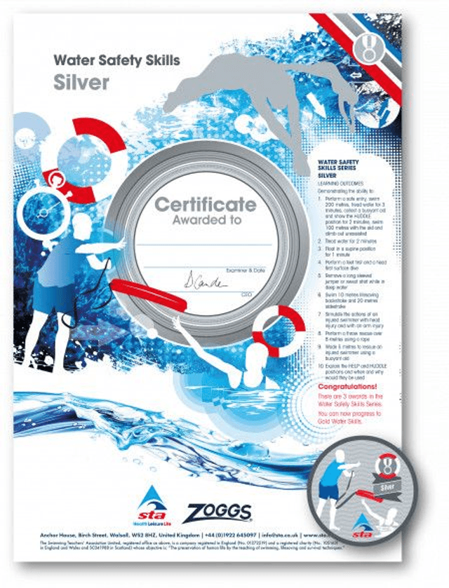 Water Safety Skills Silver - Certificate with Badge