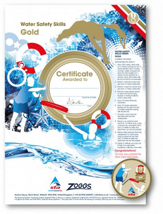 Water Safety Skills Gold - Certificate with Badge
