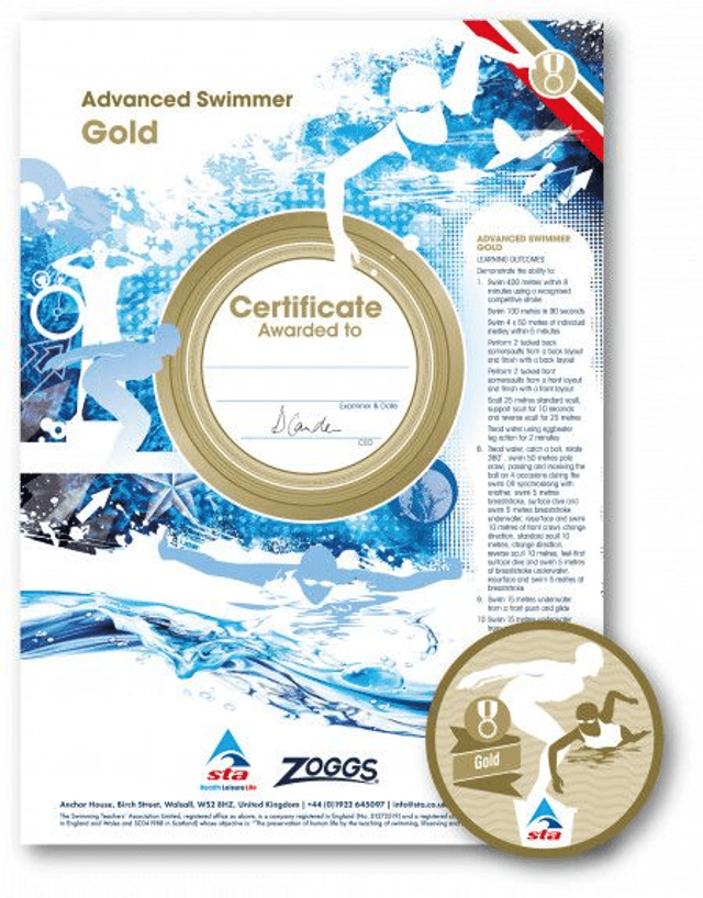 Advanced Swimmer Gold - Certificate with Badge