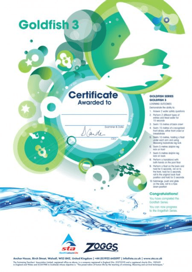 Goldfish 3 - Certificate with Badge
