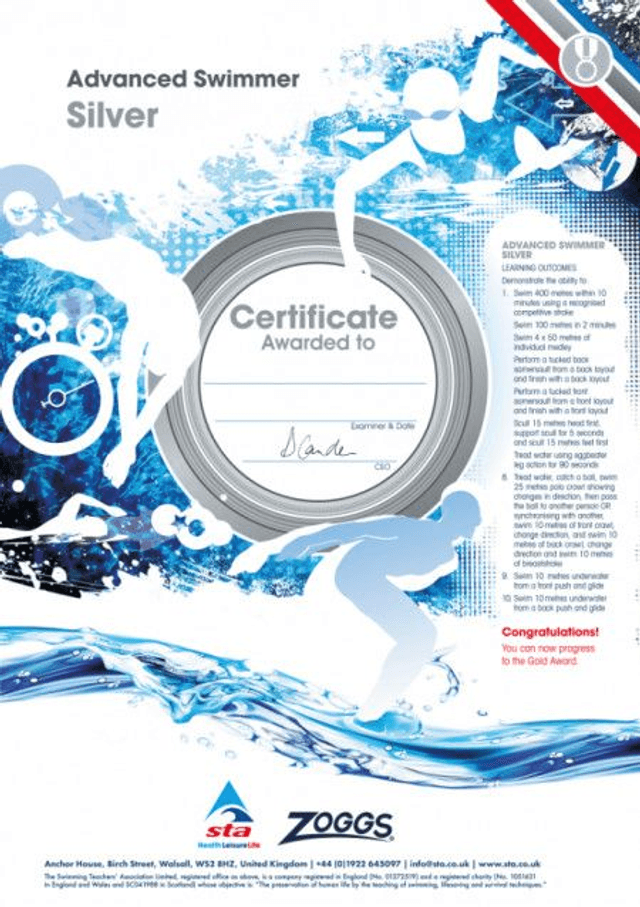 Advanced Swimmer Silver - Certificate with Badge