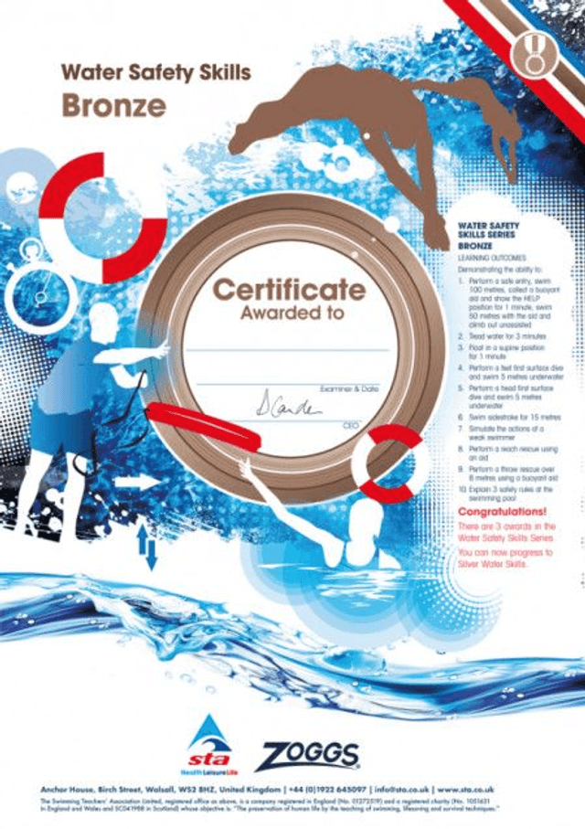 Water Safety Skills Bronze - Certificate with Badge