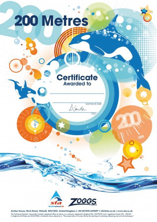200 Metres - Certificate with Badge