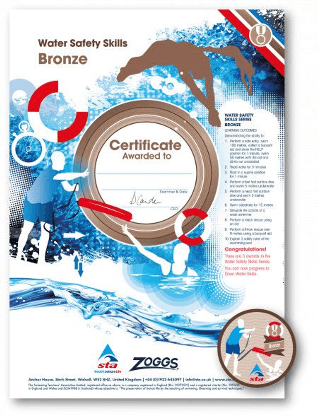 Water Safety Skills Bronze - Certificate with Badge