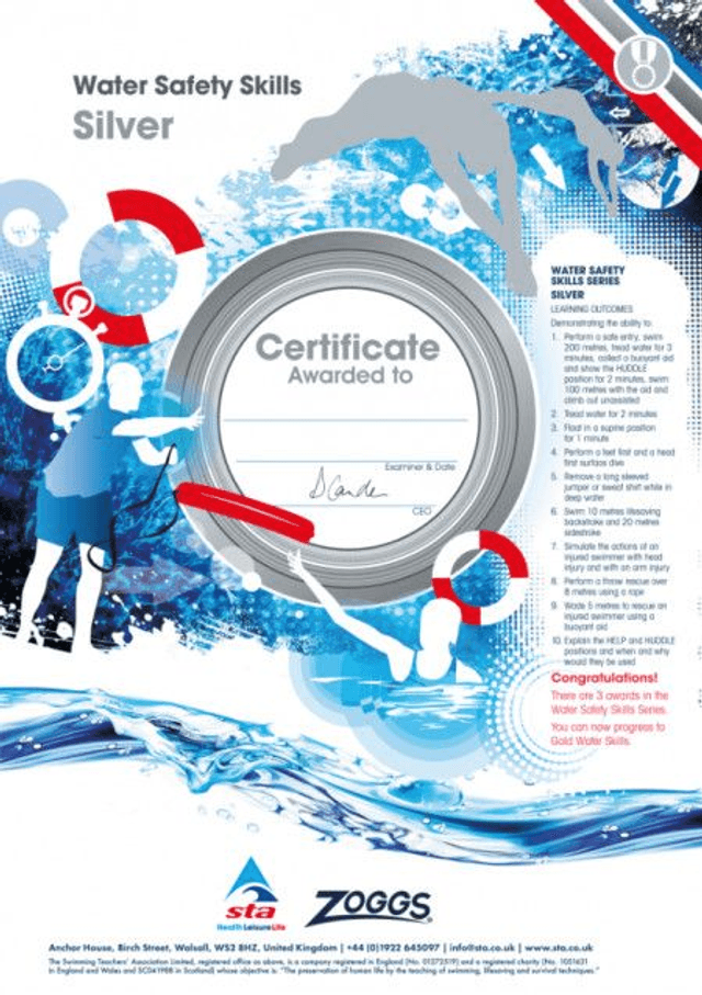 Water Safety Skills Silver - Certificate with Badge