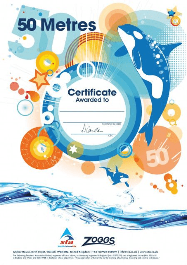 50 Metres - Certificate with Badge